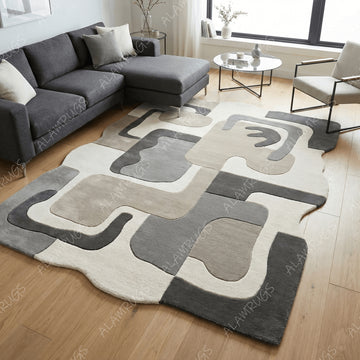Contemporary Monochromatic Geometric Abstract Statement Rug