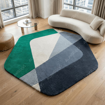 Contemporary Asymmetrical Geometric Color Block Statement Rug