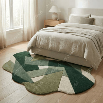 Contemporary Geometric Forest Green Organic Statement Rug
