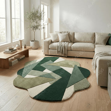 Contemporary Geometric Forest Green Organic Statement Rug