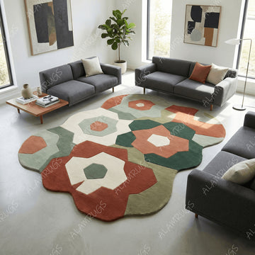 Contemporary Geometric Abstract Floral Statement Rug