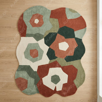 Contemporary Geometric Abstract Floral Statement Rug