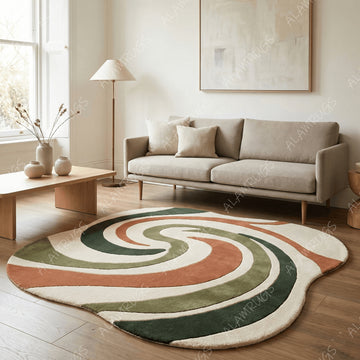 Mid-Century Abstract Organic Swirl Statement Rug