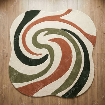 Mid-Century Abstract Organic Swirl Statement Rug