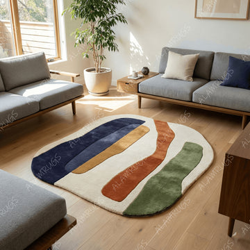 Mid-Century Abstract Organic Color Block Statement Rug