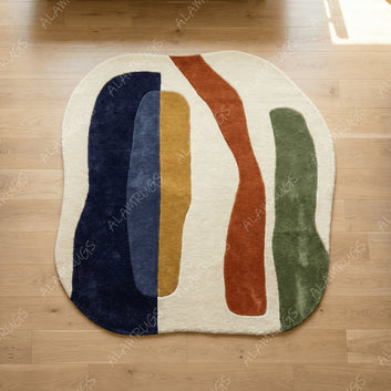 Mid-Century Abstract Organic Color Block Statement Rug