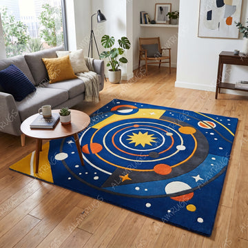 Modern Geometric Solar System Cosmic Statement Rug