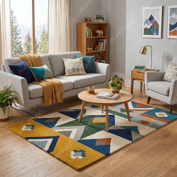 Vibrant Mid-Century Southwestern Geometric Statement Rug