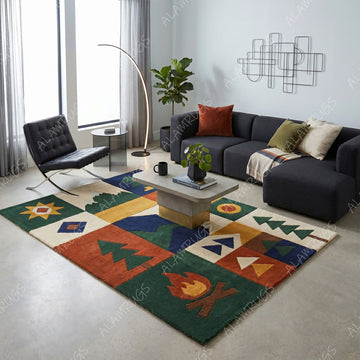Contemporary Geometric Woodland Adventure Statement Rug