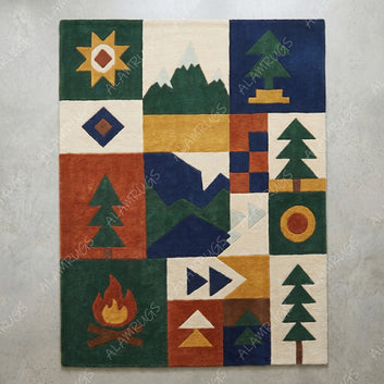 Contemporary Geometric Woodland Adventure Statement Rug