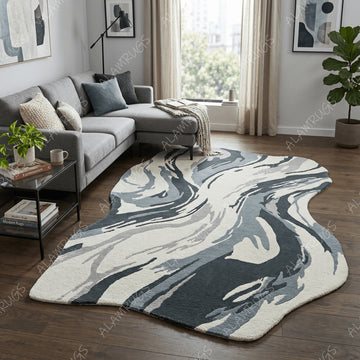 Contemporary Abstract Fluid Wave Organic Statement Rug