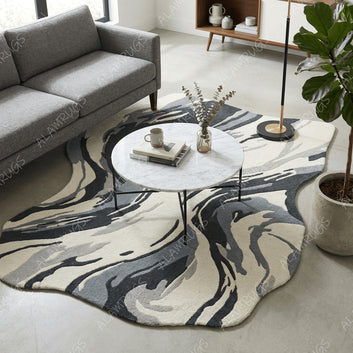 Contemporary Abstract Fluid Wave Organic Statement Rug