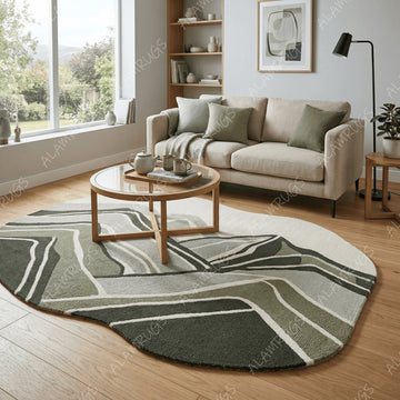Contemporary Green Topographic Organic Abstract Statement Rug