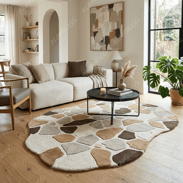 Contemporary Organic Stone Mosaic Abstract Statement Rug