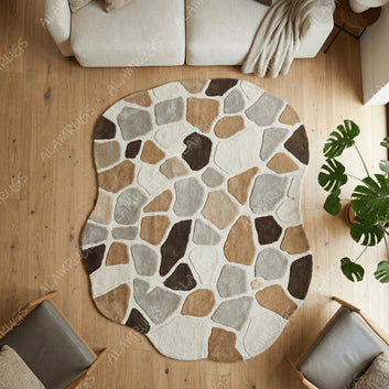 Contemporary Organic Stone Mosaic Abstract Statement Rug