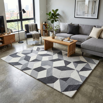 Contemporary Monochromatic 3D Geometric Statement Rug