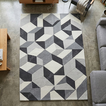 Contemporary Monochromatic 3D Geometric Statement Rug