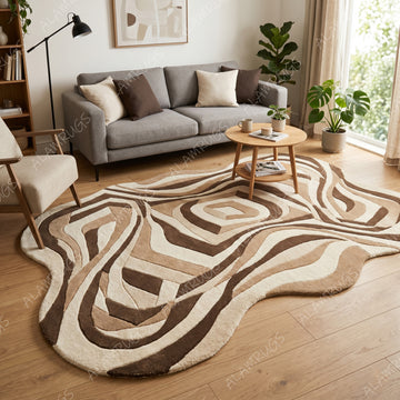 Contemporary Earth Tone Organic Wave Statement Rug
