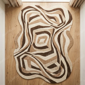 Contemporary Earth Tone Organic Wave Statement Rug