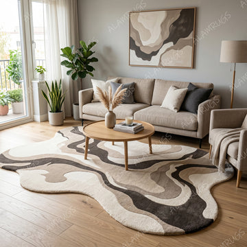 Contemporary Earth Tone Organic Wave Statement Rug