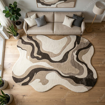 Contemporary Earth Tone Organic Wave Statement Rug