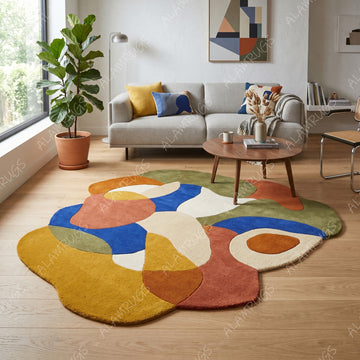 Vibrant Mid-Century Organic Abstract Statement Rug