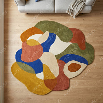 Vibrant Mid-Century Organic Abstract Statement Rug