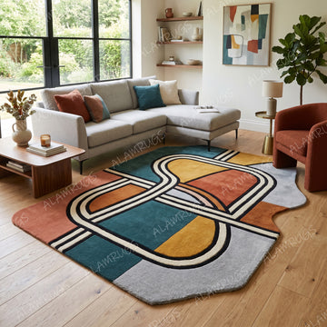 Vibrant Mid-Century Geometric Abstract Statement Rug