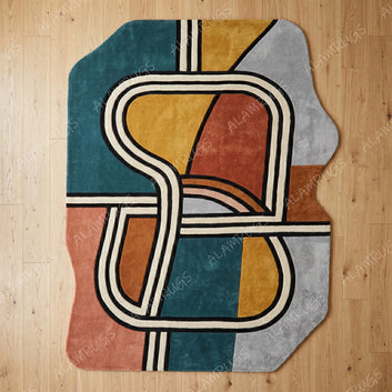 Vibrant Mid-Century Geometric Abstract Statement Rug