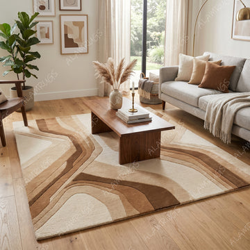 Contemporary Earth Tone Organic Wave Abstract Rug