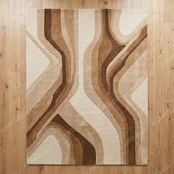 Contemporary Earth Tone Organic Wave Abstract Rug