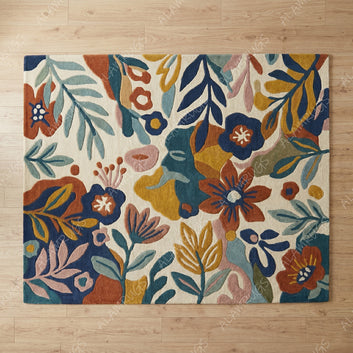 Contemporary Vibrant Abstract Botanical Floral Statement Rug