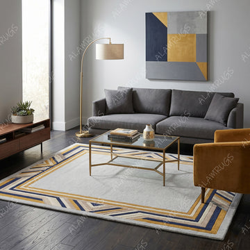 Contemporary Art Deco Geometric Border Statement Rug