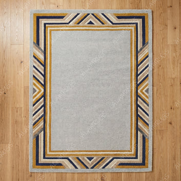 Contemporary Art Deco Geometric Border Statement Rug