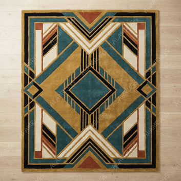 Art Deco Geometric Teal Area Rug