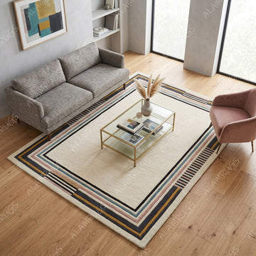 Contemporary Art Deco Geometric Border Statement Rug