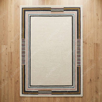 Contemporary Art Deco Geometric Border Statement Rug