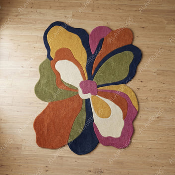 Vibrant Mid-Century Abstract Floral Organic Statement Rug