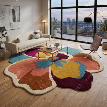 Contemporary Oversized Abstract Floral Organic Statement Rug