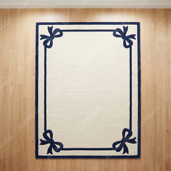 Elegant Navy Ribbon Bow Border Minimalist Rug