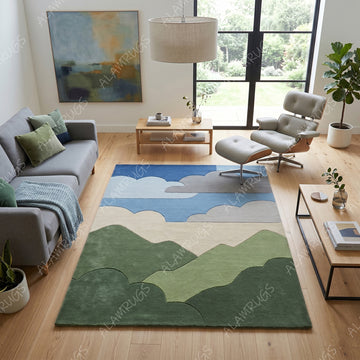 Contemporary Abstract Color Block Landscape Statement Rug