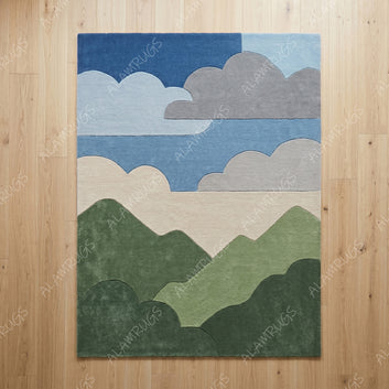 Contemporary Abstract Color Block Landscape Statement Rug