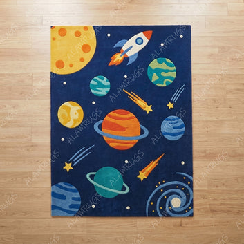 Vibrant Cosmic Solar System Playroom Statement Rug