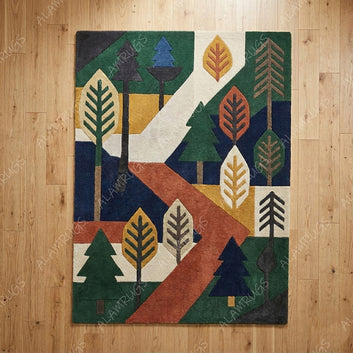 Contemporary Abstract Woodland Color Block Statement Rug