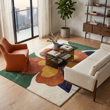 Mid-Century Oversized Abstract Floral Statement Rug