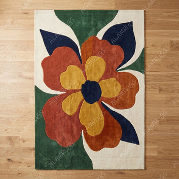 Mid-Century Oversized Abstract Floral Statement Rug
