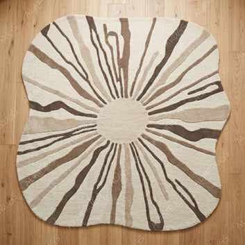 Contemporary Organic Abstract Sunburst Neutral Statement Rug