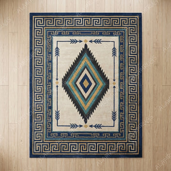Contemporary Southwestern Geometric Greek Key Medallion Rug