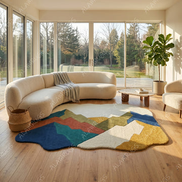 Contemporary Abstract Mountain Landscape Organic Statement Rug