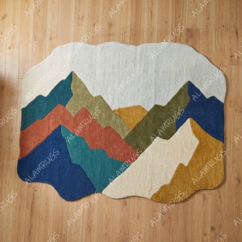 Contemporary Abstract Mountain Landscape Organic Statement Rug